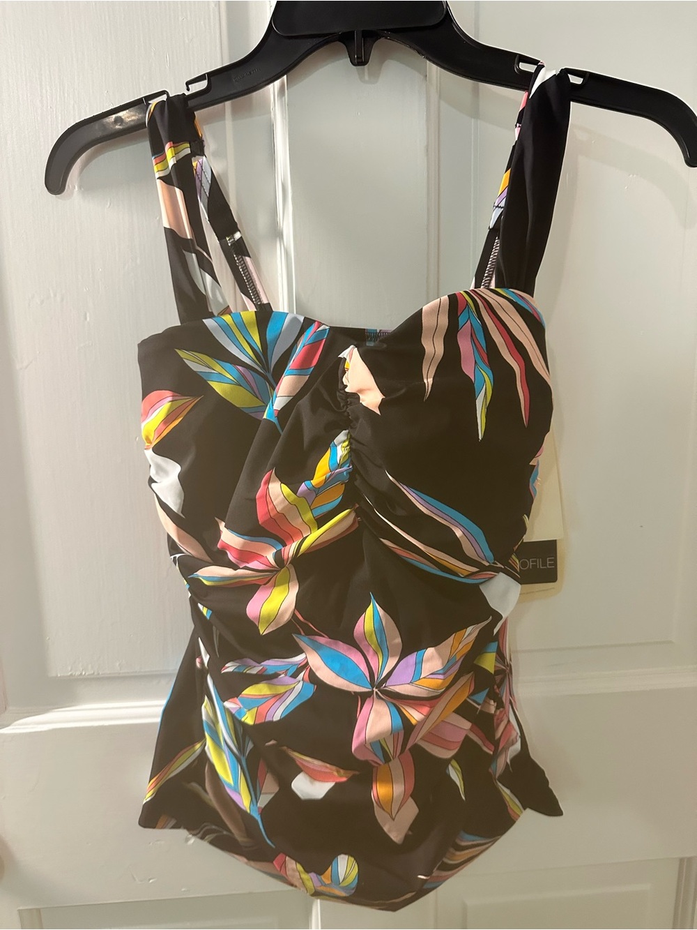 Gottex Swim Top Black Floral-Print Ruched